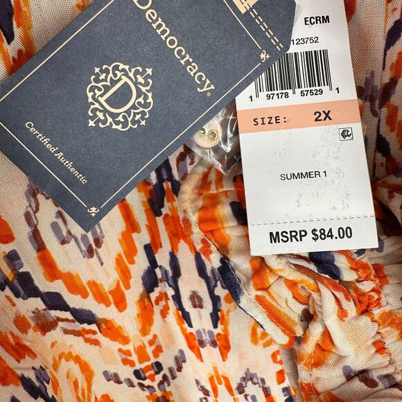 New Democracy Ikat Print Ruffle Collar 3/4 Sleeve Shirt Womens Plus Size 1X - Picture 7 of 8